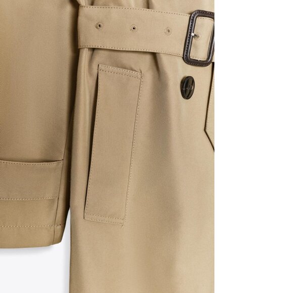 ZARA Light Camel Long Double-breasted Trench Coat With Belt - Picture 12 of 12